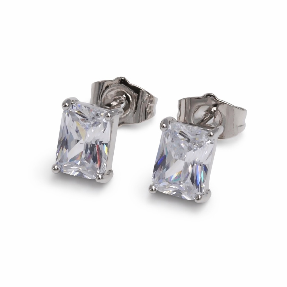 24K Clear Baguette CZ Stud Earrings (7702)
